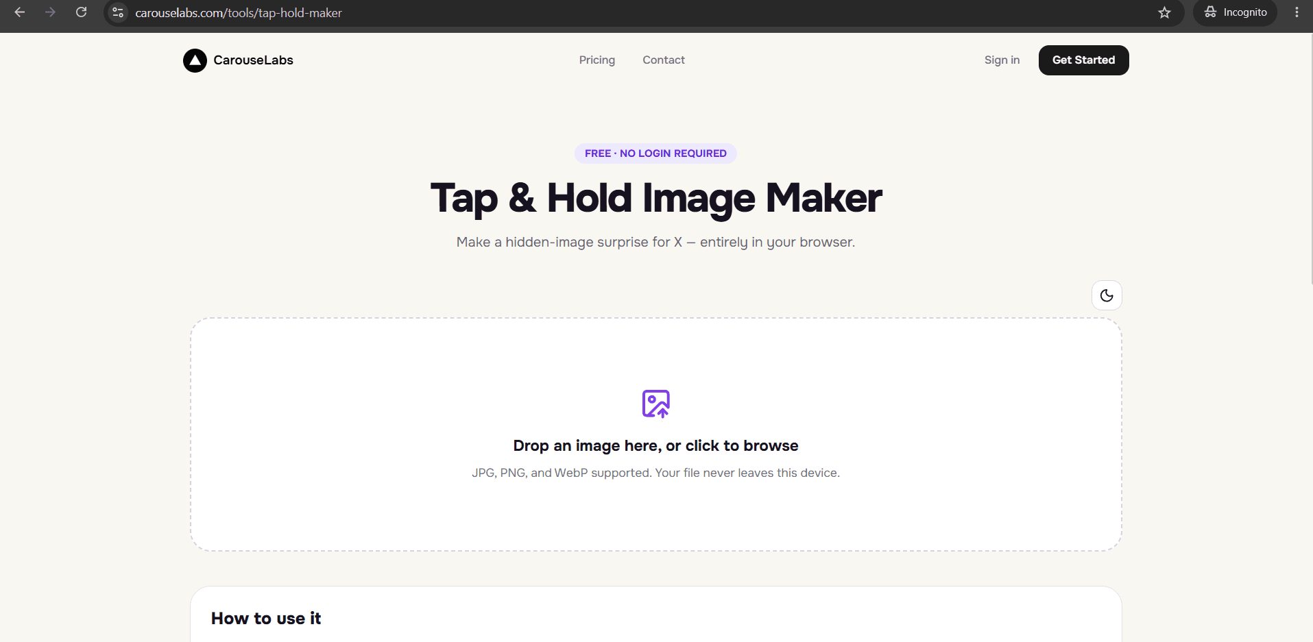 CarouseLabs Tap & Hold Image Maker — Hero